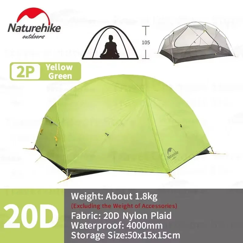 Naturehike Mongar Camping Tent 20D Nylon 2 Persons Tent Ultralight Portable Double Layer Outdoor Hiking Travel 4 Season Tents