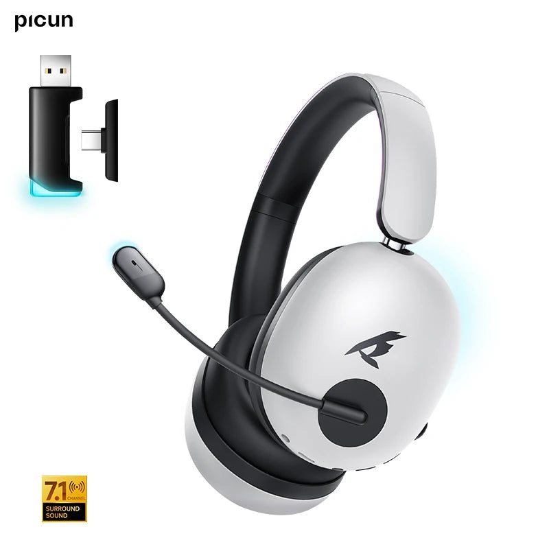 Picun UG-10A 56dB Gaming Wireless Headphone with Mic Over-Ear Headset Bluetooth 6.0 40mm Driver 2.4G/Wireless/Cable Earphones