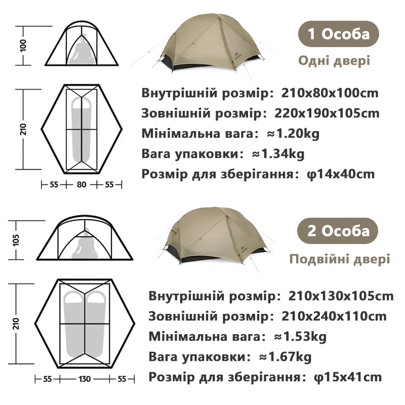 Naturehike Mongar UL Tent 1 2 Person Camping Outdoor Ultralight Tent Travel Backpacking 15D Waterproof Shelter Tent Hiking