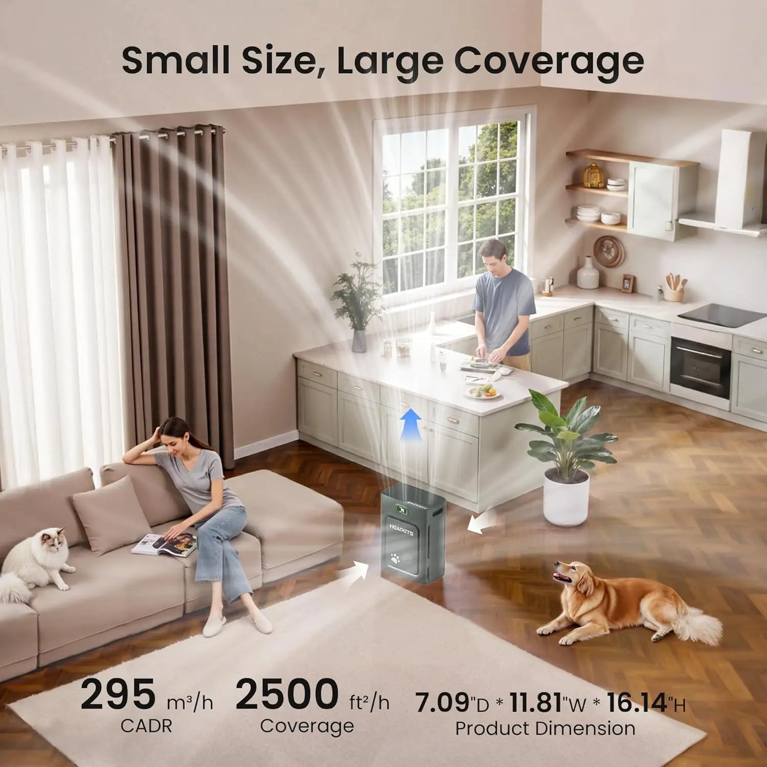 Pet Air Purifier for Home Large Room 2500 sq ft,H13 HEPA Washable Double-Sided Filter,Air Cleaner for Pet Hair Dander Odor Aller