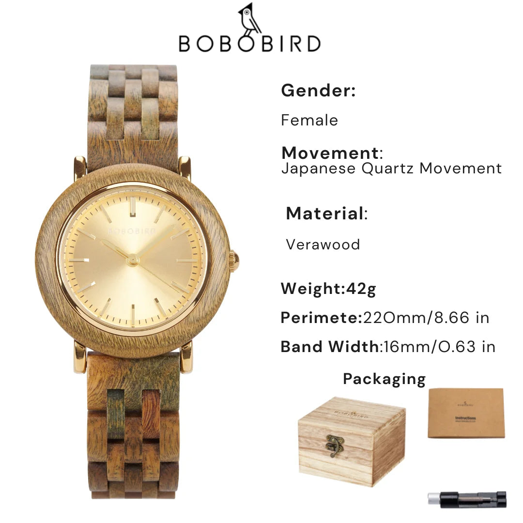 BOBO BIRD Women's Wooden Watch 2025 New Elegant Quartz Wristwatch for Ladies and Girl Natural Wood Timepiece Gift for Girlfriend