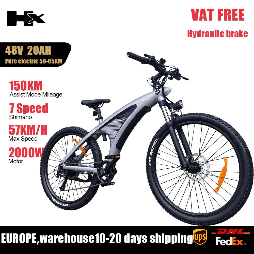 HX Q5 2000W Ebike Adult Electric Mountain Bicycle 27.5 inch Electric Bike 57km/h Removable battery Moped E Bikes Road Bike