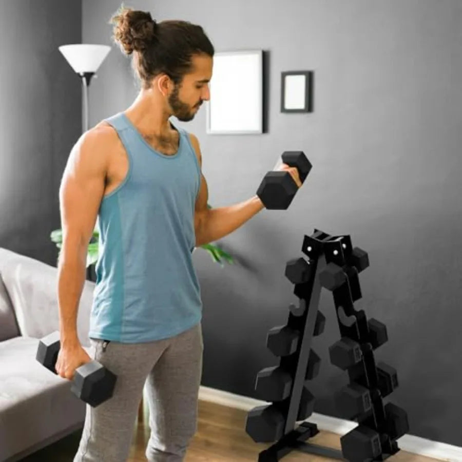 5-300LBS Rubber Encased Hex Dumbbell Sets with Optional Rack for Home Gym Coated Hand Weights for Strength Training Workouts
