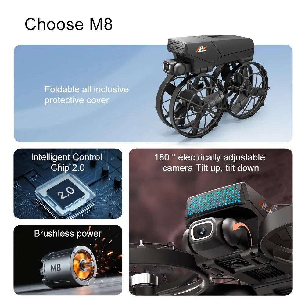 M8 Foldable RC Drone 4K Camera,4.3 In Screen Remote Real-Time FPV Transmission, Brushless Motor Quadcopter, Dual ESC Cameras, Optical Flow Hover, Anti-Collision Portable Drone for Beginners Adults & Enthusiasts, Easy Operatio