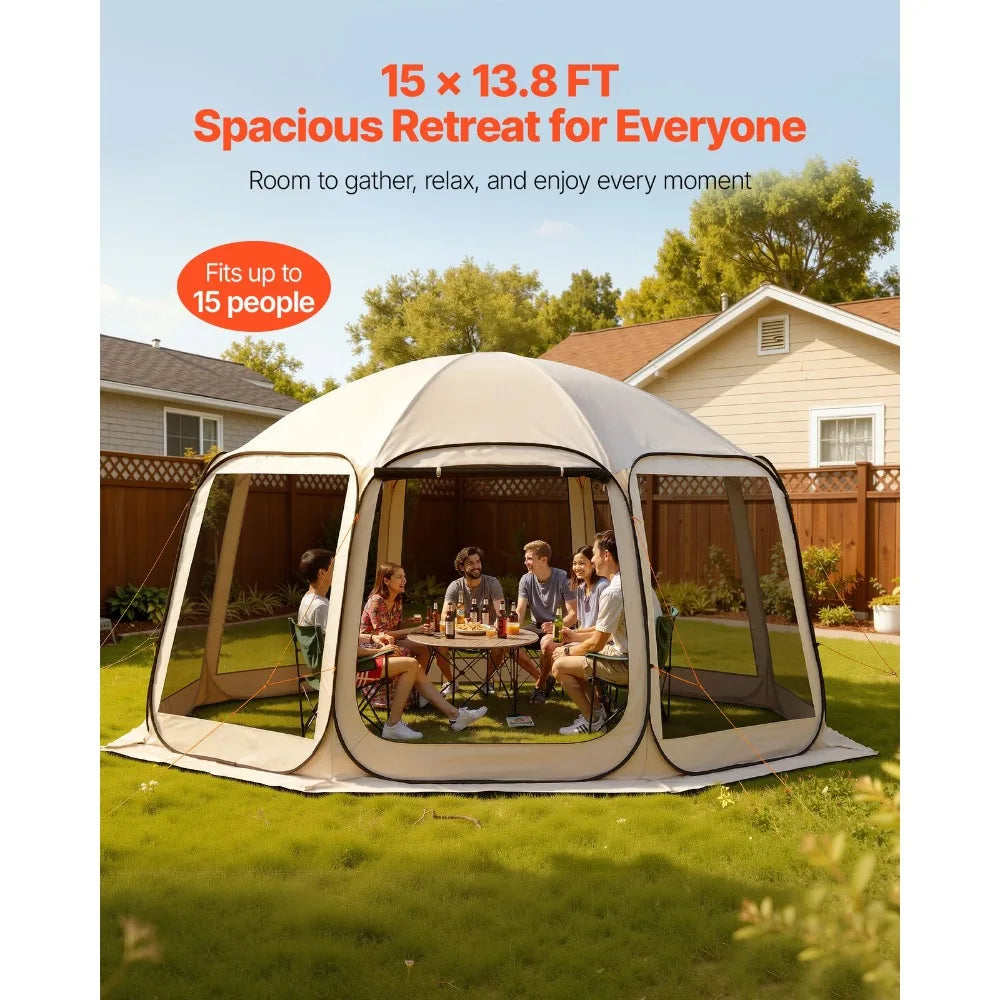 Pop-Up Screen House Tent 15' x 13.8' Camping 12-15 People Gazebo Portable