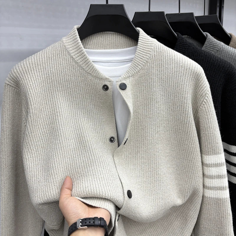 Men's Autumn Fashion Travel Outdoor Button Cardigan Baseball Collar Knitted Sweater Solid Color Versatile Casual Sweater Instock