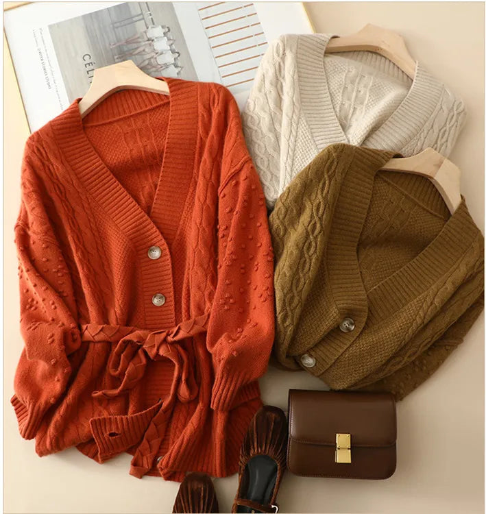 Naizaiga 100 cashmere pink white V-neck hollow reglan sleeve long sleeve winter Women cardigans jacket female sweater ,KSN191