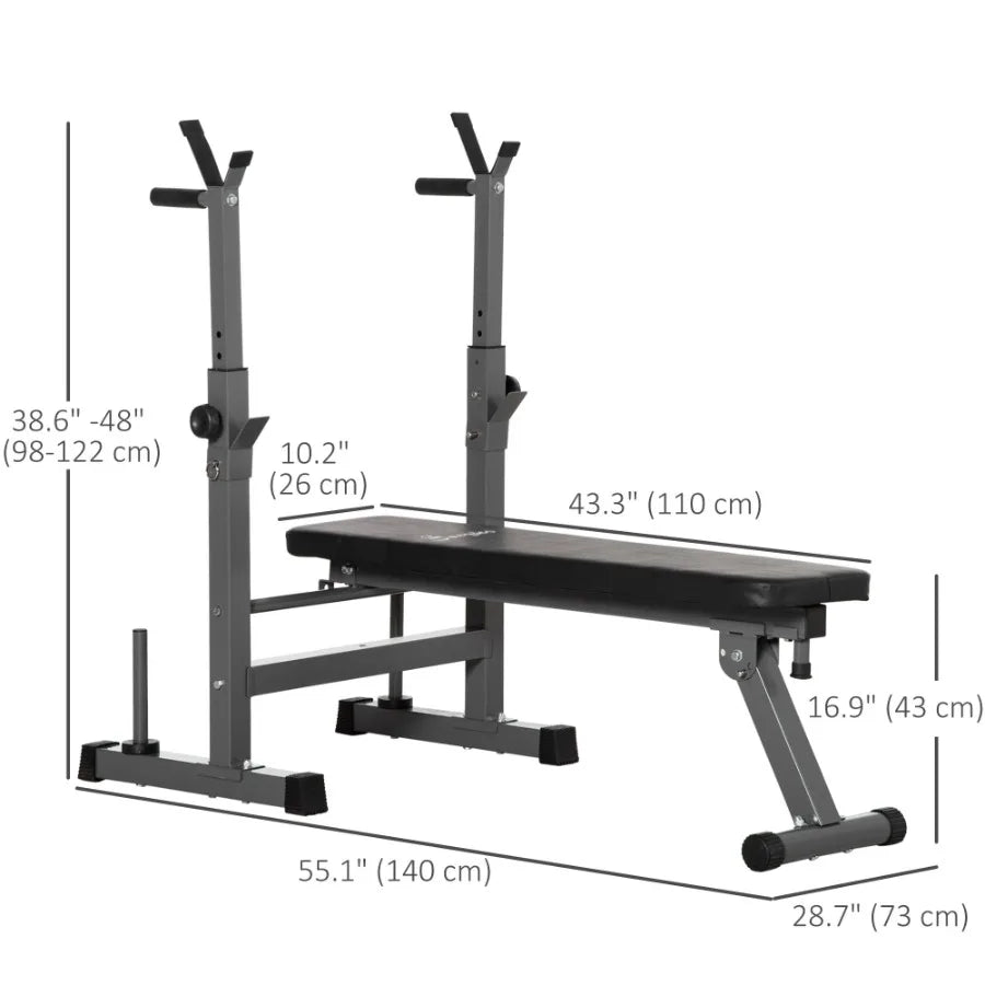 Adjustable Weight Bench Foldable Bench Press with Barbell Rack and Dip Station for Home Gym Strength Training Multiuse Workout