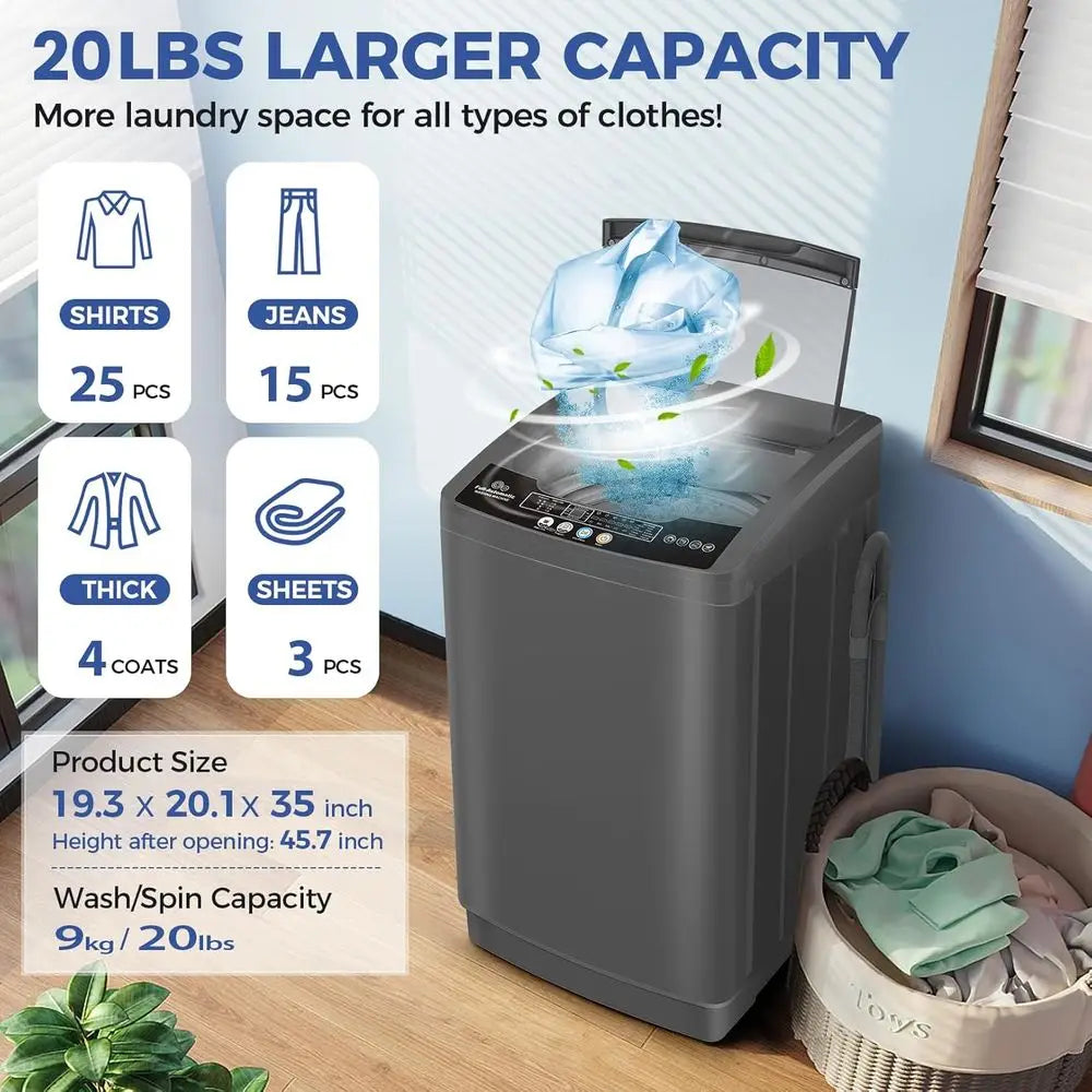 Compact 20LB Portable Washer with Drain Pump, 2.8 Cu.ft, 10 Programs & 8 Water Levels for Laundry on the Go
