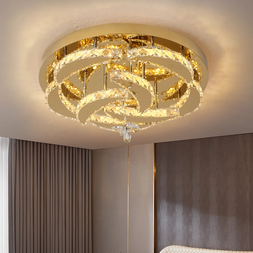 Luxury Gold K9 Crystal Ceiling Lamp Dimmable Led Chandelier Modern Living Dining Room Decor Pendant Light Lustre Home Fixture