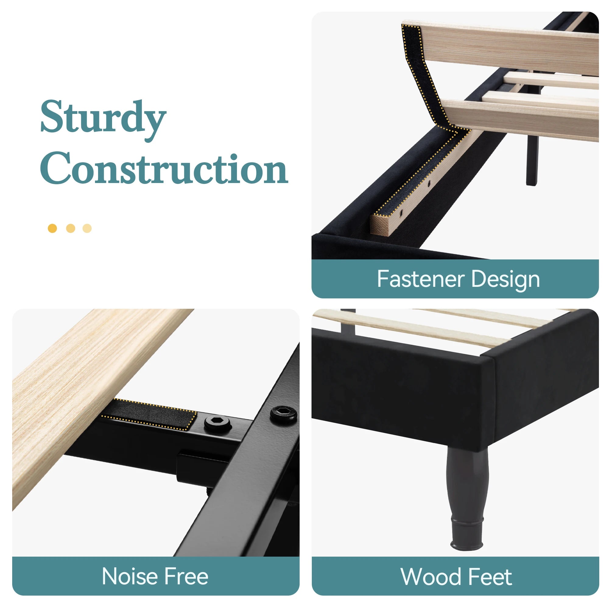 HOOMIC Bed Frame with Adjustable Velvet Tiara Headboard, Upholstered Diamond Button Tufted Platform Bed, Wood Slats Support,