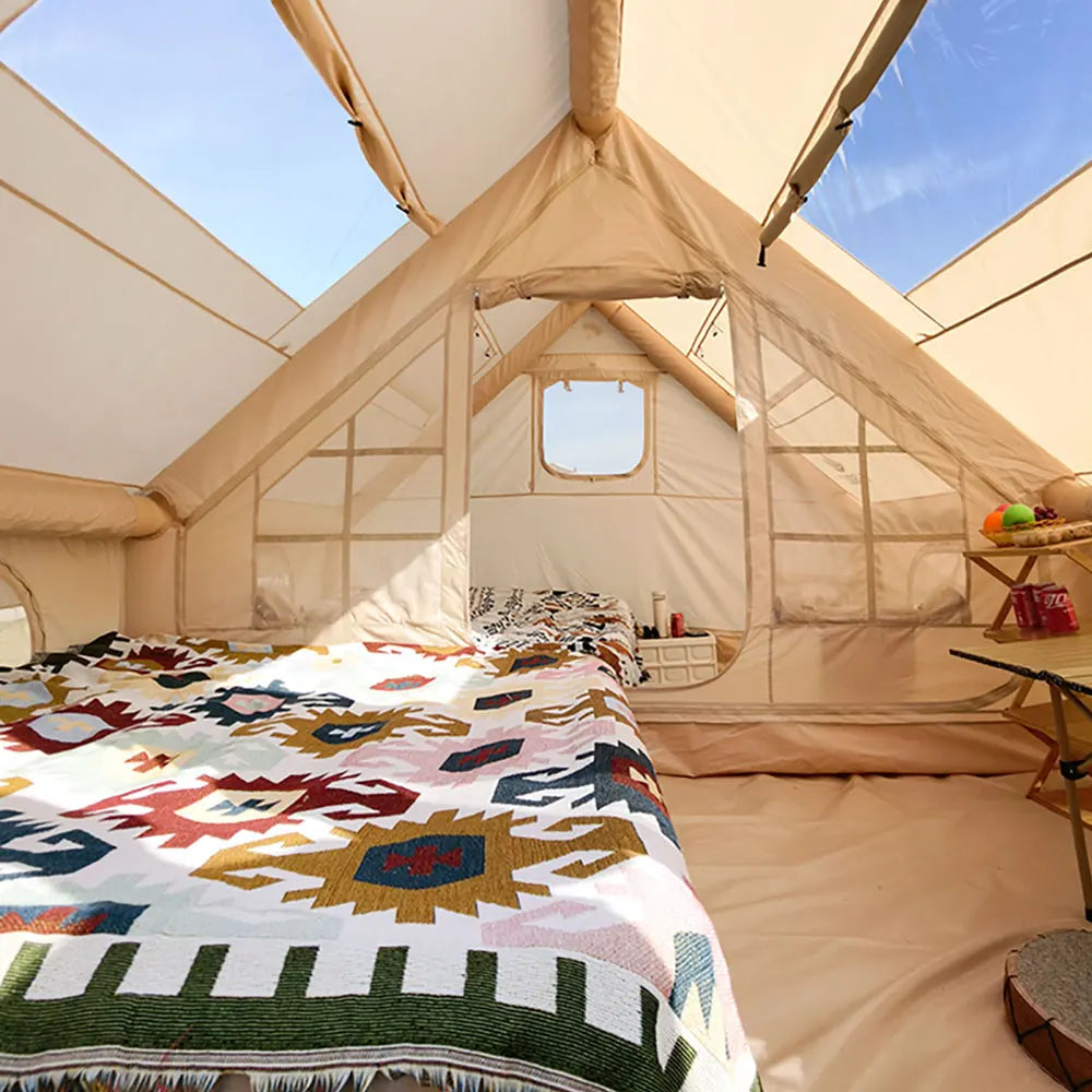 Camping Inflatable Tent for Family, PVC Skylight Air Tube, Camp Base Tents, 12 Square Meters, Large Space, 6-8 Person