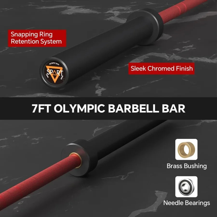 7FT Barbell Bar with 110LB Weight Plate Set Combo Solid Bar with Bearings 700Lbs Capacity Weight Bar for Home Gym Strength Train