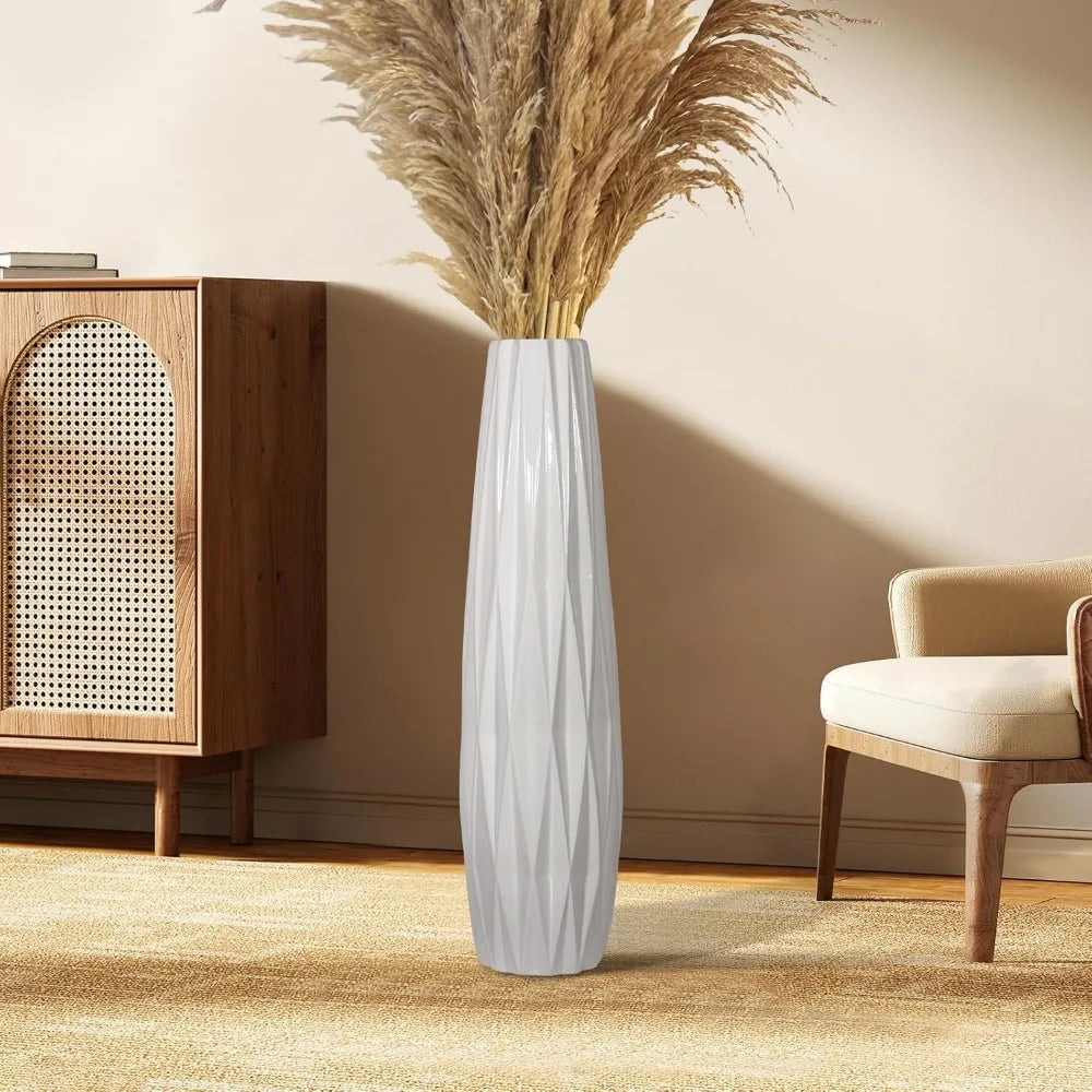 Large White Ceramic Floor Vase 24 Inches - Tall Glossy Glazed Vases for Home Decor, Living Room, Bedroom, Office, Suitable for F