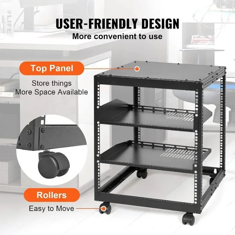 12U Open Frame Server Rack,23''-40'' Adjustable Depth, Free Standing or Wall Mount Network Server Rack, 4 Post AV Rack with NEW