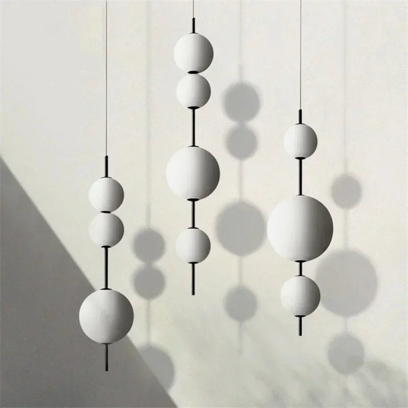 Modern Designer LED White Glass Beads Pendant Chandelier Cafe Bar Bedroom Kitchen Round Ball Hanging Lighting Fixture Home Decor