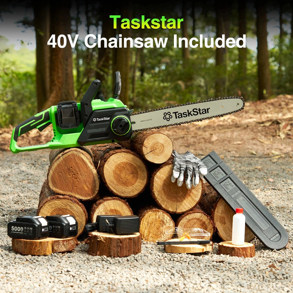 TaskStar 40V Brushless Electric Saw 16-inch Cordless Chainsaw With 2 5.0Ah Batteries Power Tools For Wood Cutting Tree Trimming