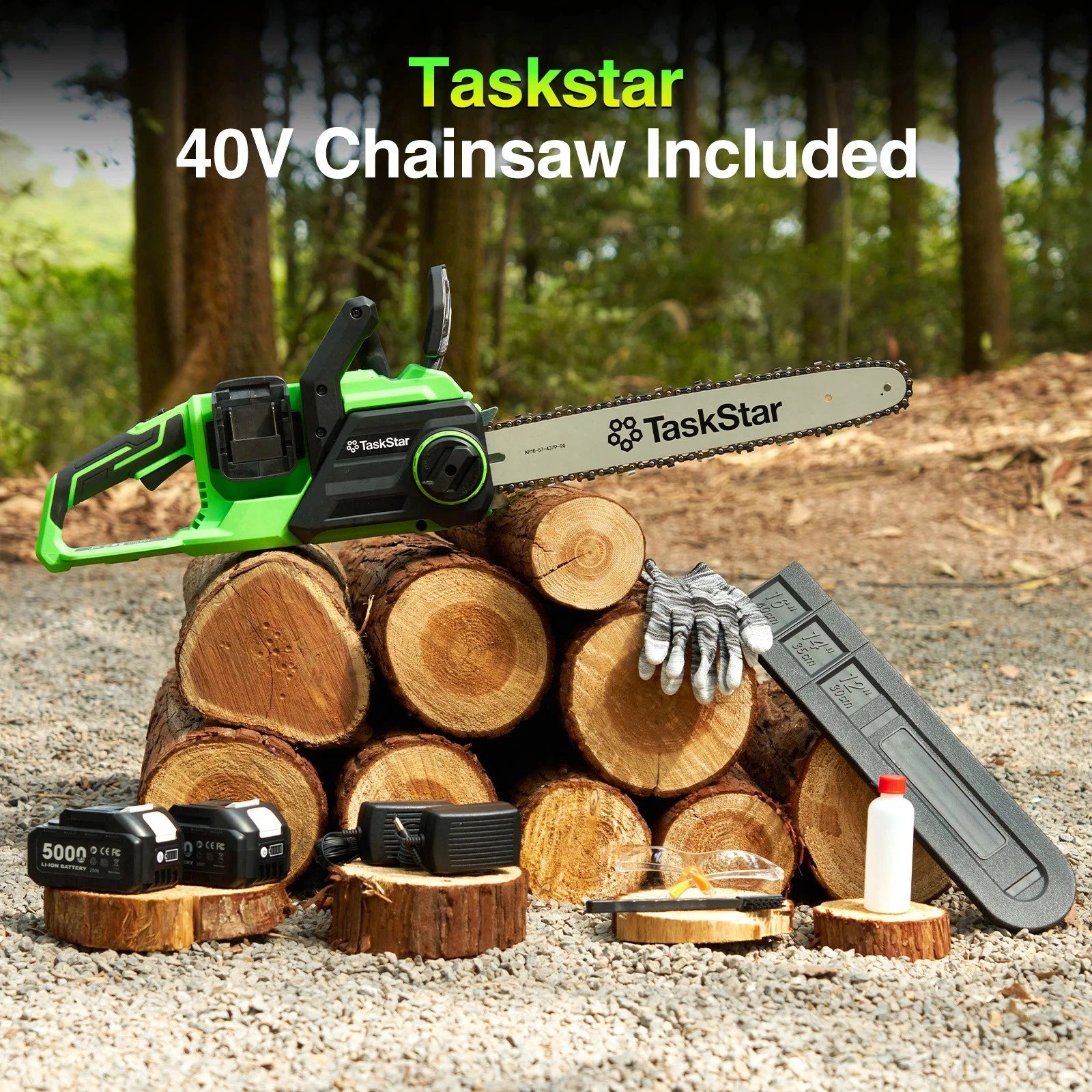 TaskStar 40V Brushless Electric Saw 16-inch Cordless Chainsaw With 2 5.0Ah Batteries Power Tools For Wood Cutting Tree Trimming