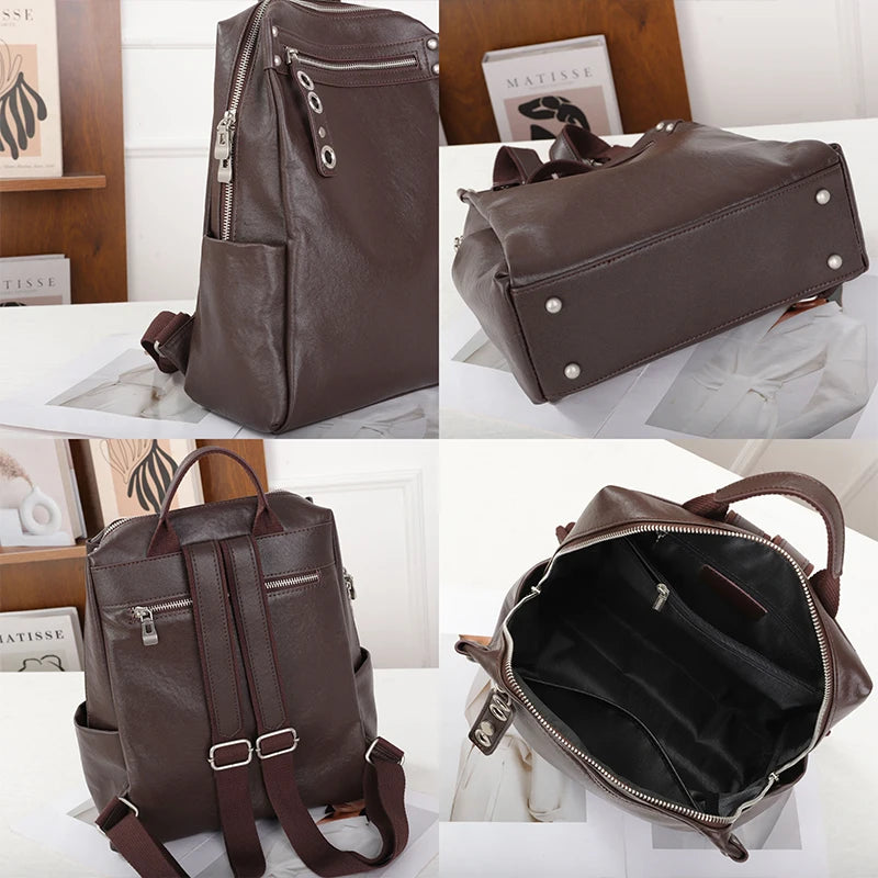 Women Natural Cow Leather Backpacks Lady Cowhide Design Large Capacity Bags Female Retro Versatile Backpacks Ladies Fashion Bag