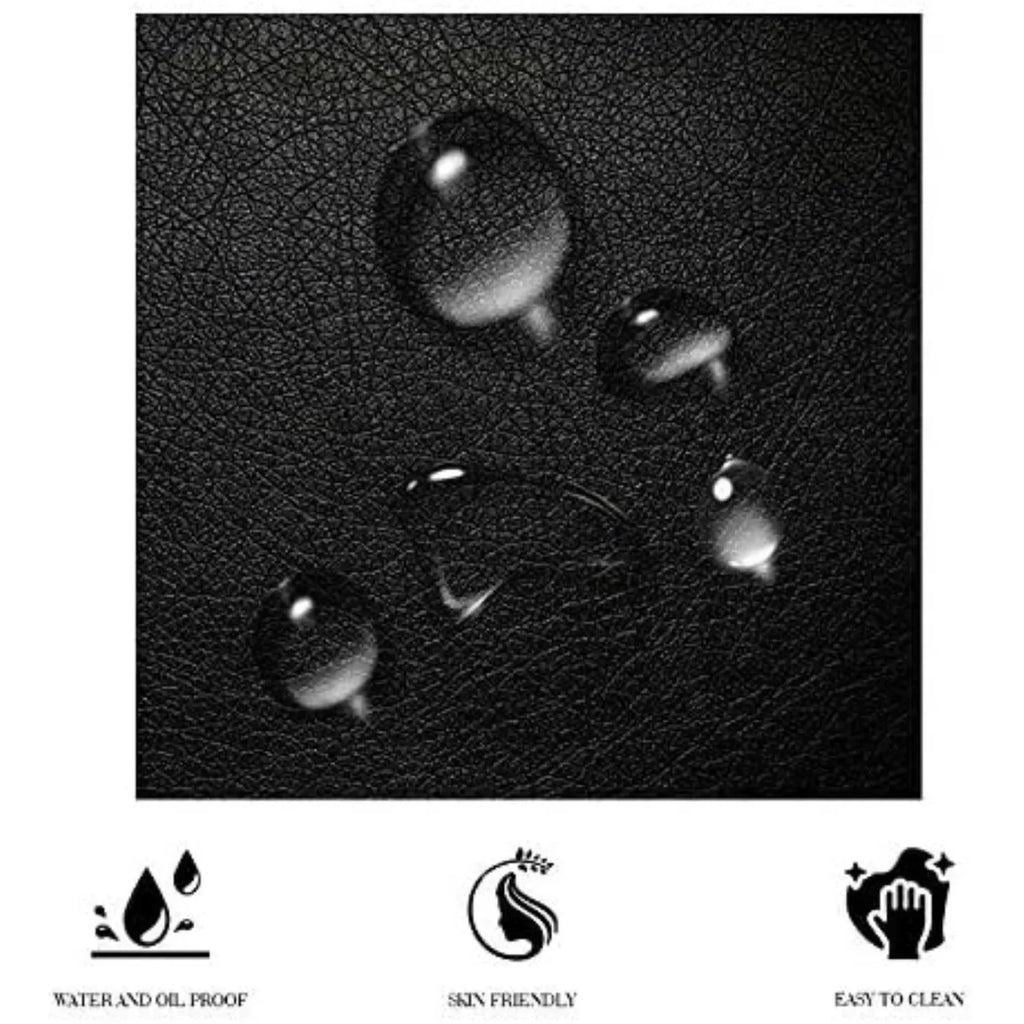 Queen size bed frame with iron sheet decoration, artificial leather cushioned platform bed with adjustable headboard, black