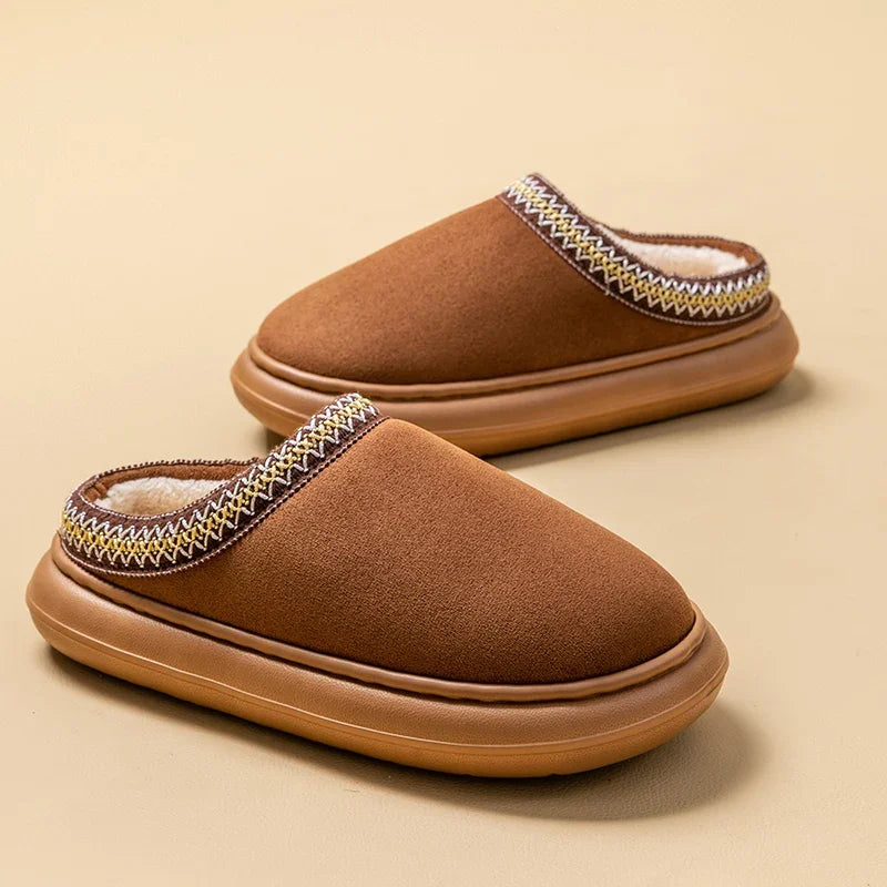 Men's Plush Slippers for Winter Thick Fuzzy Indoor House Shoes with Lightweight EVA Sole, Cozy Warm Slippers for Fall and Winter