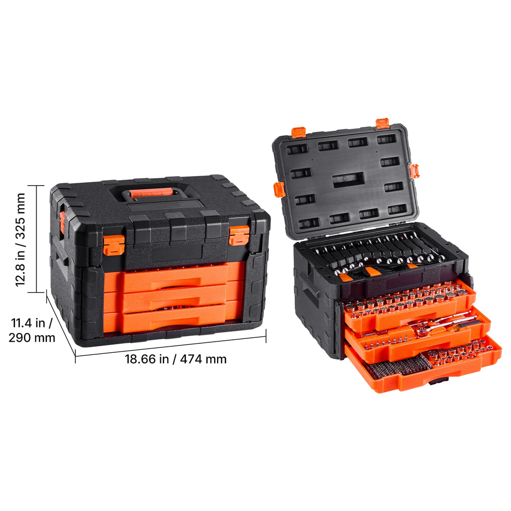 SucceBuy Mechanics Tool Set Socket Set 450 Pcs Deep and Standard Sockets SAE Metric Mechanic Tool Kit Accessories Storage Case