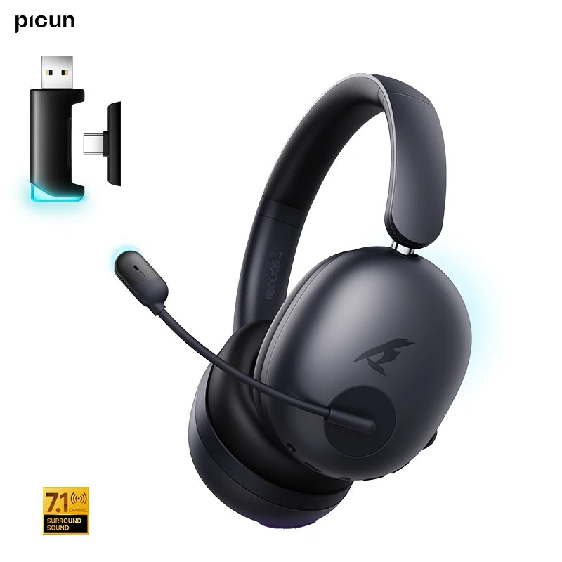 Picun UG-10A 56dB Gaming Wireless Headphone with Mic Over-Ear Headset Bluetooth 6.0 40mm Driver 2.4G/Wireless/Cable Earphones
