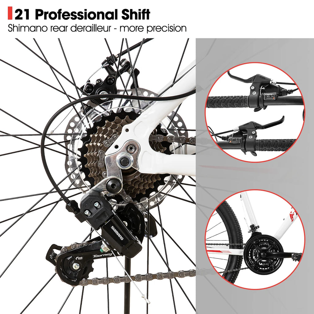 Hiland 20 26 27 Inch Mountain Bike for Women, 21 Speed with Lock-Out Suspension Fork, Dual Disc Brakes, Aluminum Frame MTB