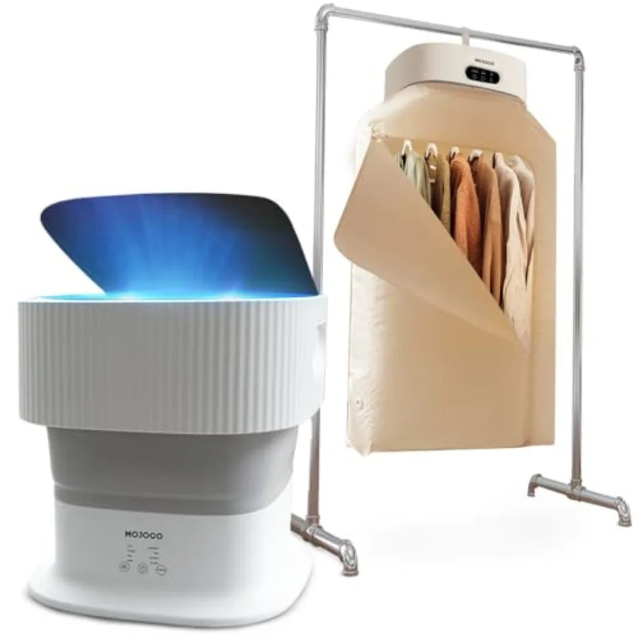 Portable Clothes Dryer and Foldable Washing Machine for Apartment, RV, Travel Lightweight Plastic, White Compact, Energy-Effici