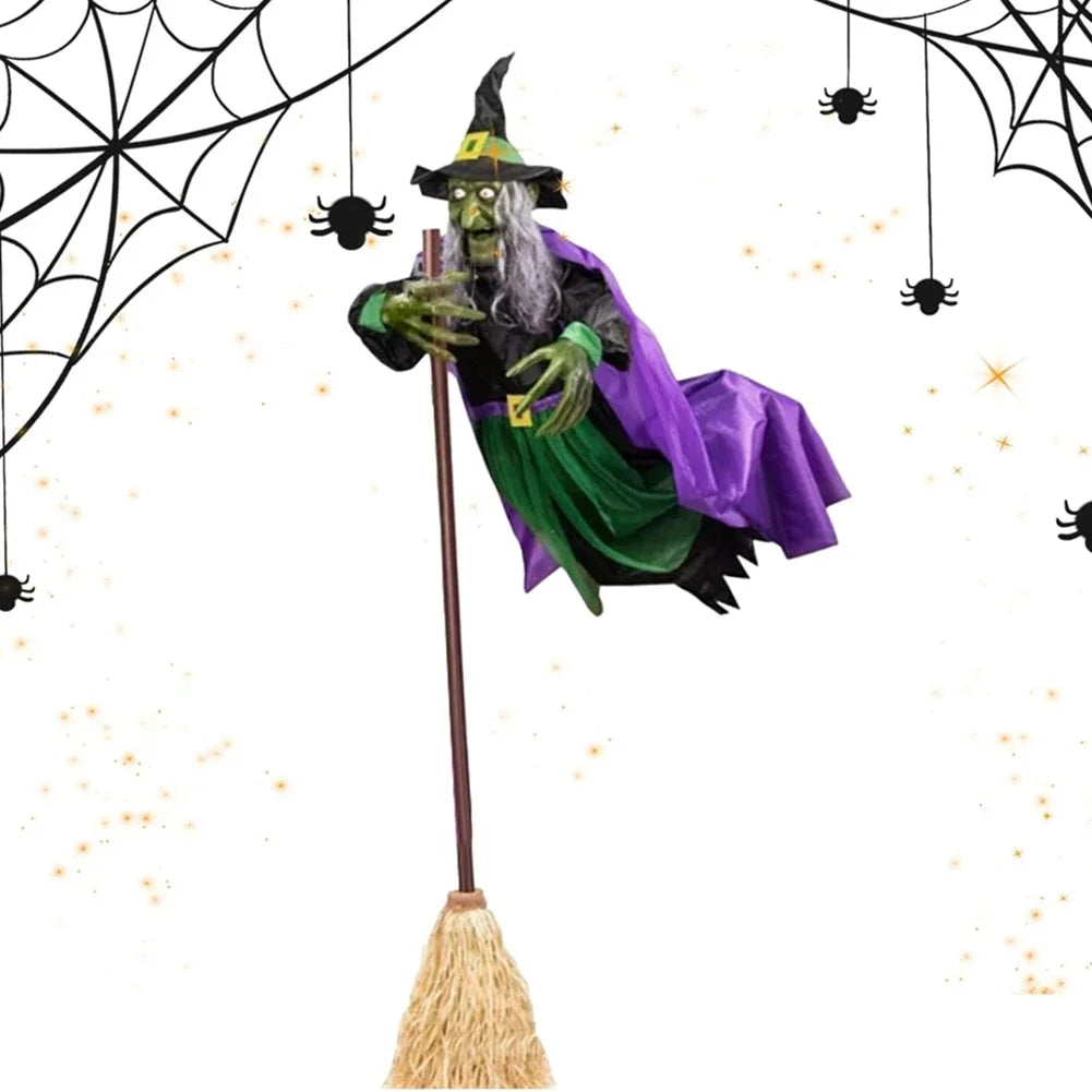 Halloween Flying Witch Decor Hovering Flying Witch Decorations with Scary Sound Halloween Props Horror Themed Scary Props