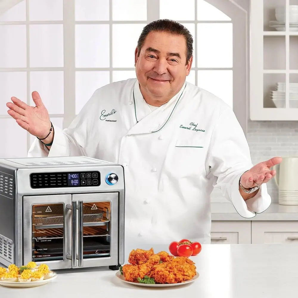 Extra Large French Door Air Fryer Toaster Oven Combo, 24 Functions, Digital Controls, 7 Accessories, Stainless Steel, 26QT Capac