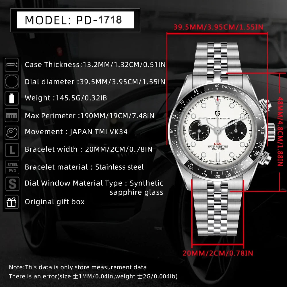 PAGANI DESIGN 2025 New BB Panda Men's Watches Retro Luxury Quartz Watch For Men Sport Chronograph Stainless steel Bracelet Watch