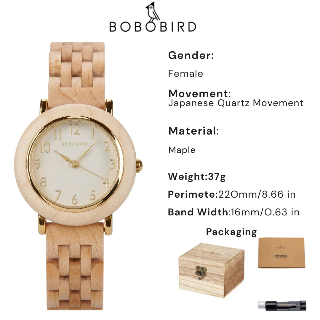 BOBO BIRD Women's Wooden Watch 2025 New Elegant Quartz Wristwatch for Ladies and Girl Natural Wood Timepiece Gift for Girlfriend