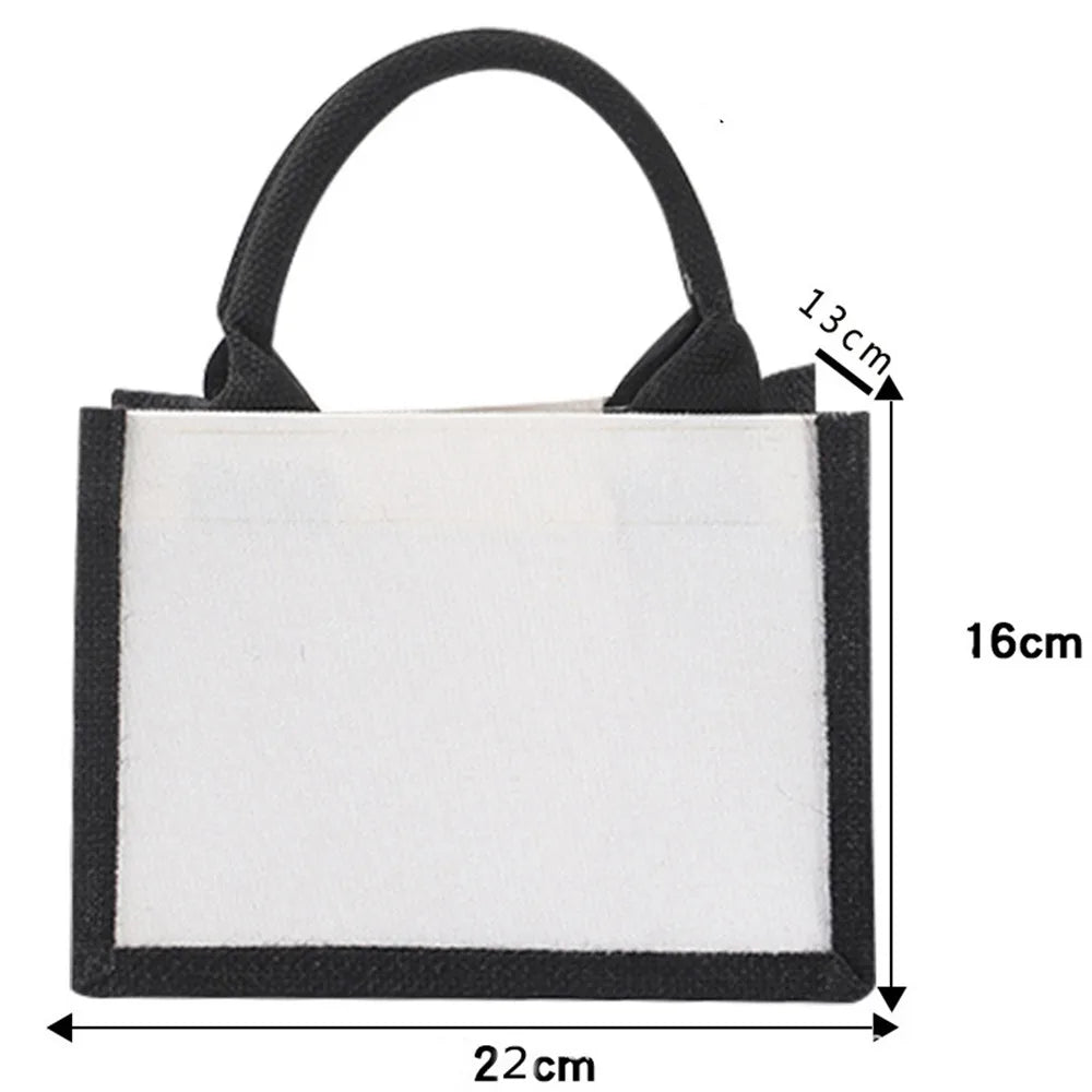 Black/White Women Girl DIY Blank Grocery Handbag Large Capacity  Foldable Travel Storage Organizer Jute Burlap Tote Bags
