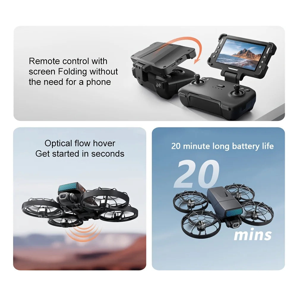 M8 Foldable RC Drone 4K Camera,4.3 In Screen Remote Real-Time FPV Transmission, Brushless Motor Quadcopter, Dual ESC Cameras, Optical Flow Hover, Anti-Collision Portable Drone for Beginners Adults & Enthusiasts, Easy Operatio