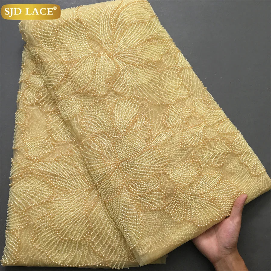 SJD LACE African Luxury Beads Mesh Lace Fabrics Nigerian Tulle 2025 French Tulle Beaded Net Lace for Women Evening Dresses A4034