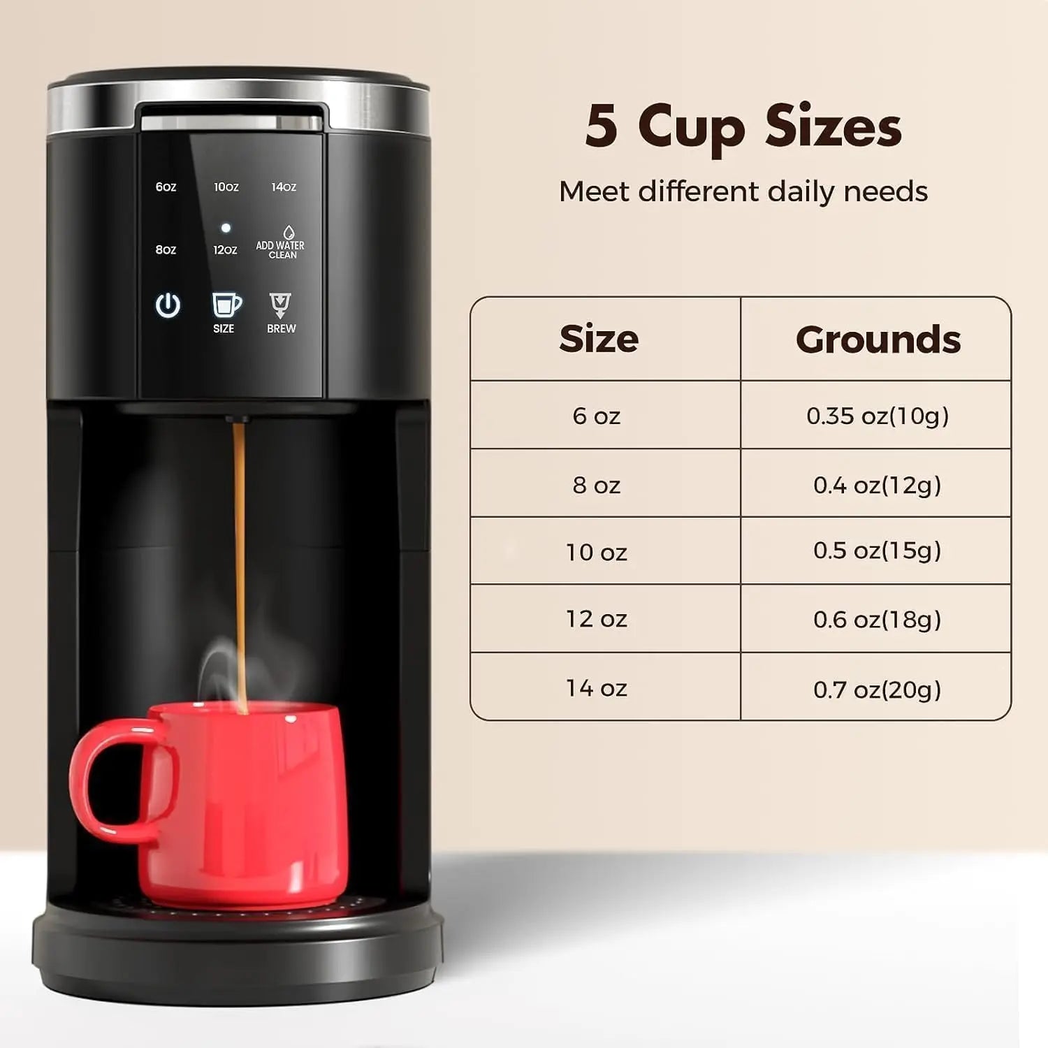 Single Serve Coffee Maker, 2 in 1 Coffee Machine for K-Cup & Ground Coffee, 6 to 14oz Brew Sizes, Pod Coffee Makers with 40oz