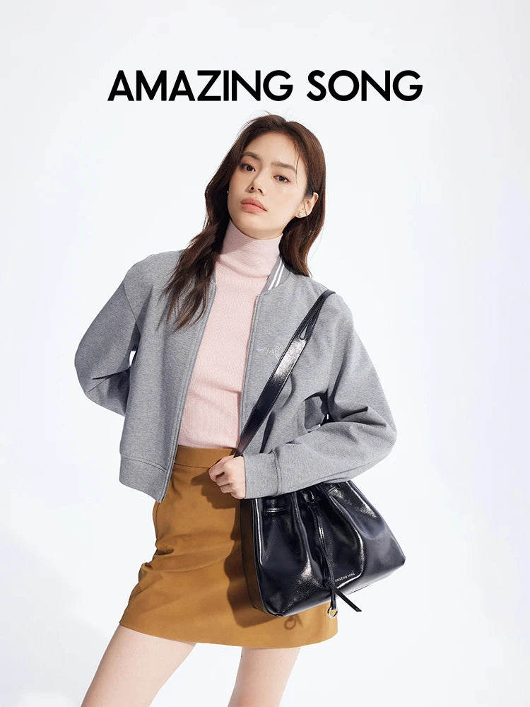 Amazing Song Donut Drawstring Bucket Bag Women's Diagonal Package Autumn Faux Suede 2025 New Original Design Women's Fashion Bag