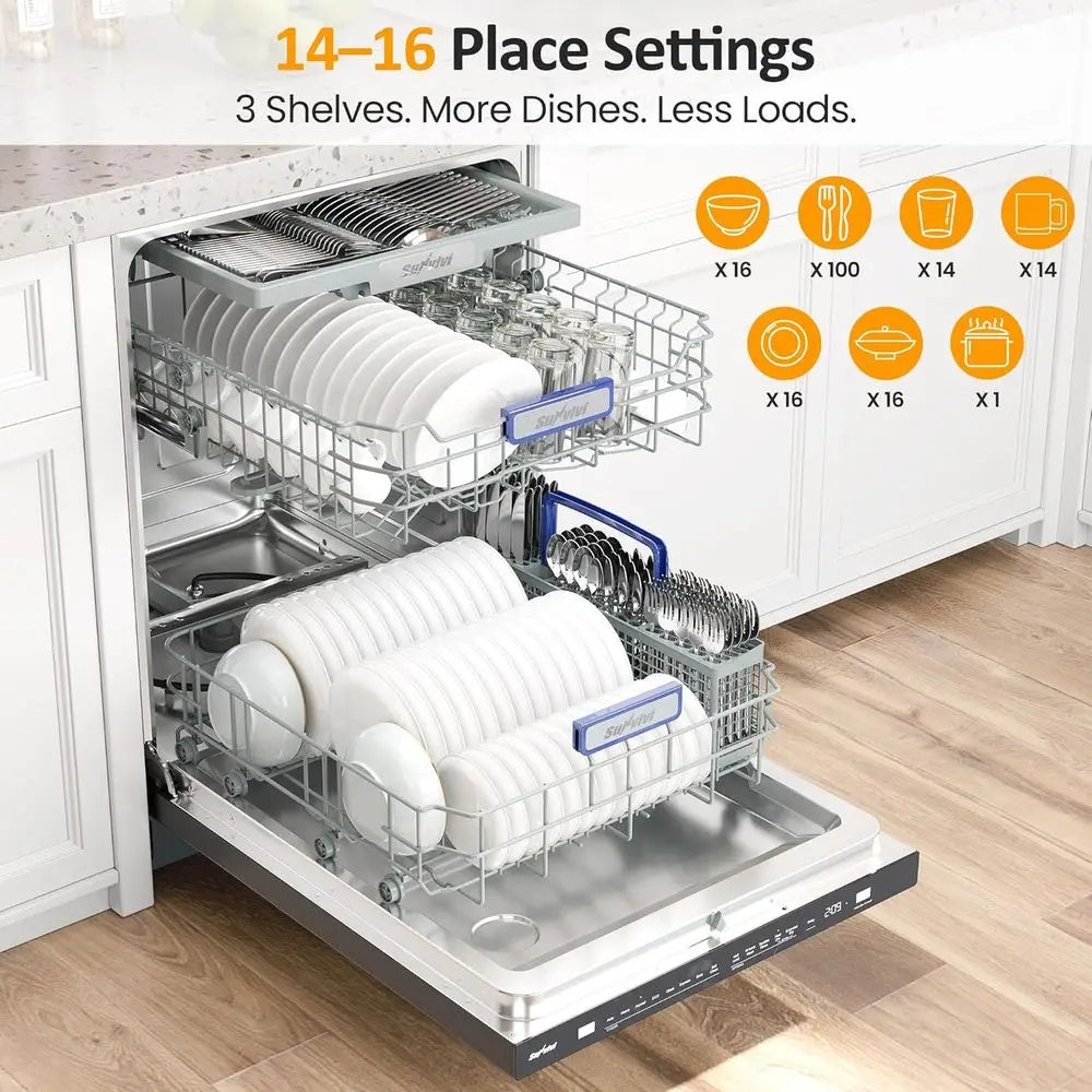 24" Built-in Dishwasher, Dishwasher Machine Stainless Steel with Adjustable Racks, 14–16 Place Settings Large Capacity Dish Wash
