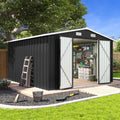 10 x 12-Foot Outdoor Storage Shed with Double Hinged Door, Lockable and Sloped Roof for Garden and Backyard Use, Black