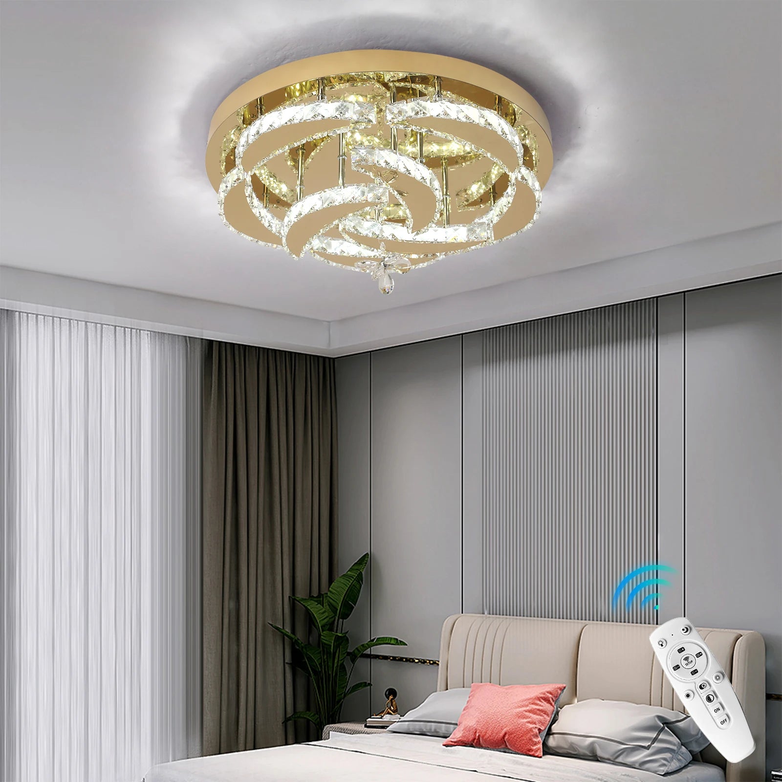 Luxury Gold K9 Crystal Ceiling Lamp Dimmable Led Chandelier Modern Living Dining Room Decor Pendant Light Lustre Home Fixture