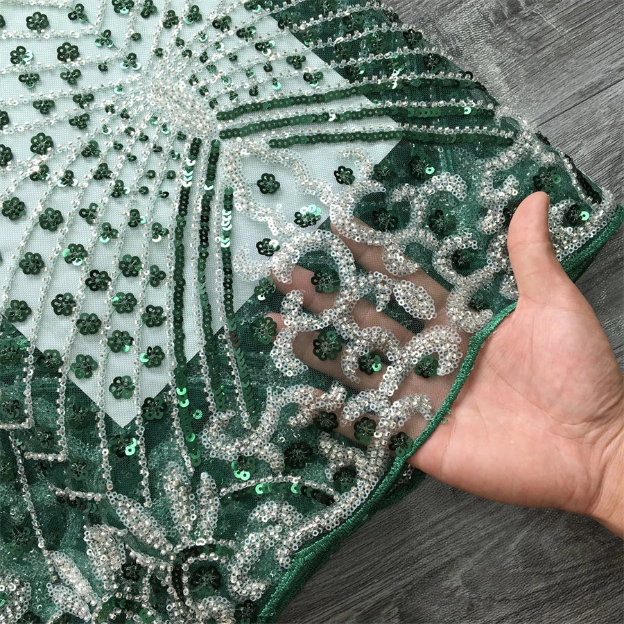 SJD LACE African Luxury Beads Mesh Lace Fabrics Nigerian Tulle 2025 French Tulle Beaded Net Lace for Women Evening Dresses A4034