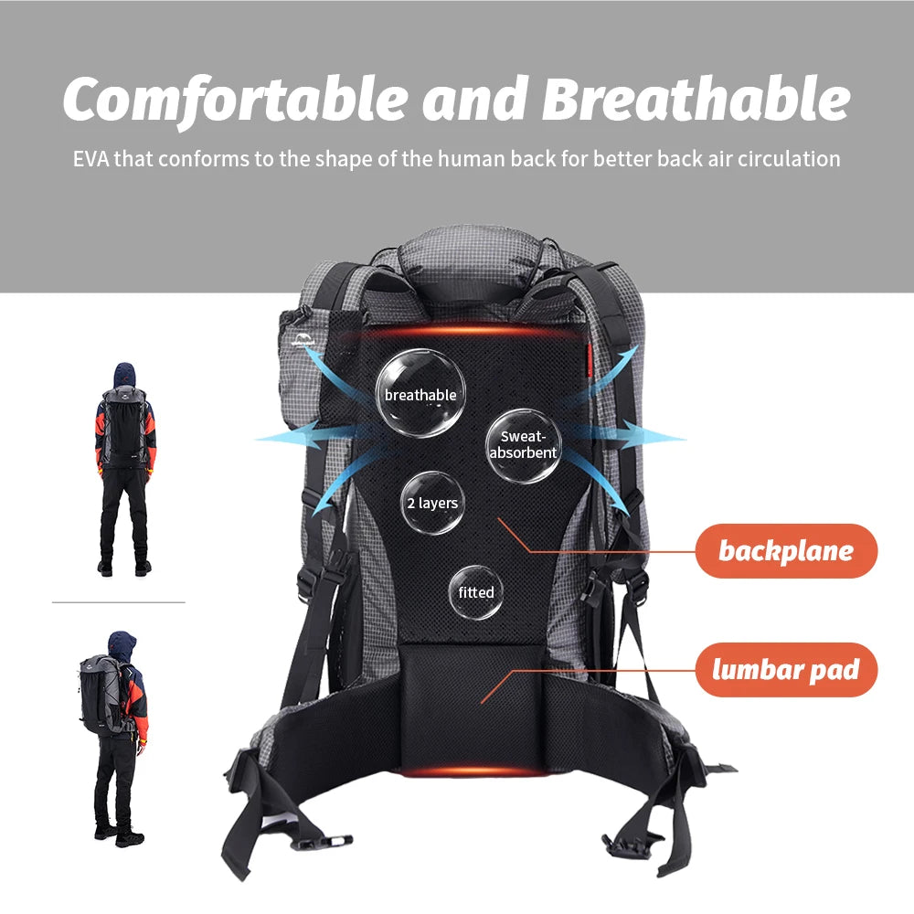 Naturehike Men's Backpack 40L Climbing Backpack Travel Shoulder Bag Fishing Trekking Rucksack Camping Hiking Backpack with cover