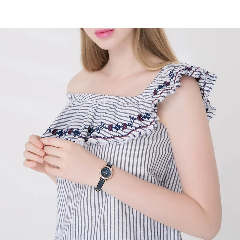 Mother-of-pearl Julius Lady Women's Watch Japan Movt Elegant Fashion Hours Clock Real Leather Bracelet Girl's Birthday Gift Box