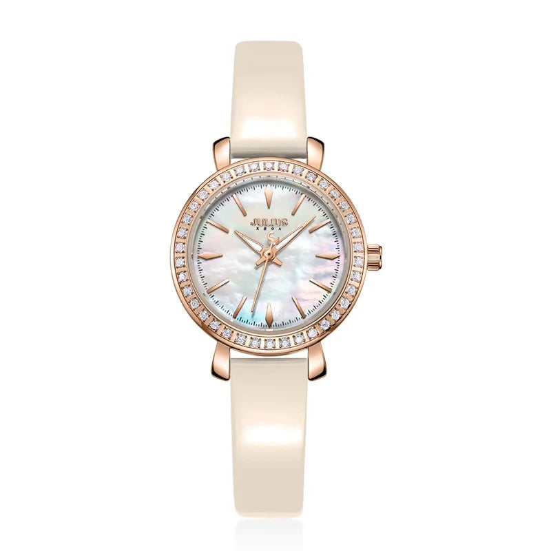 Mother-of-pearl Julius Lady Women's Watch Japan Movt Elegant Fashion Hours Clock Real Leather Bracelet Girl's Birthday Gift Box