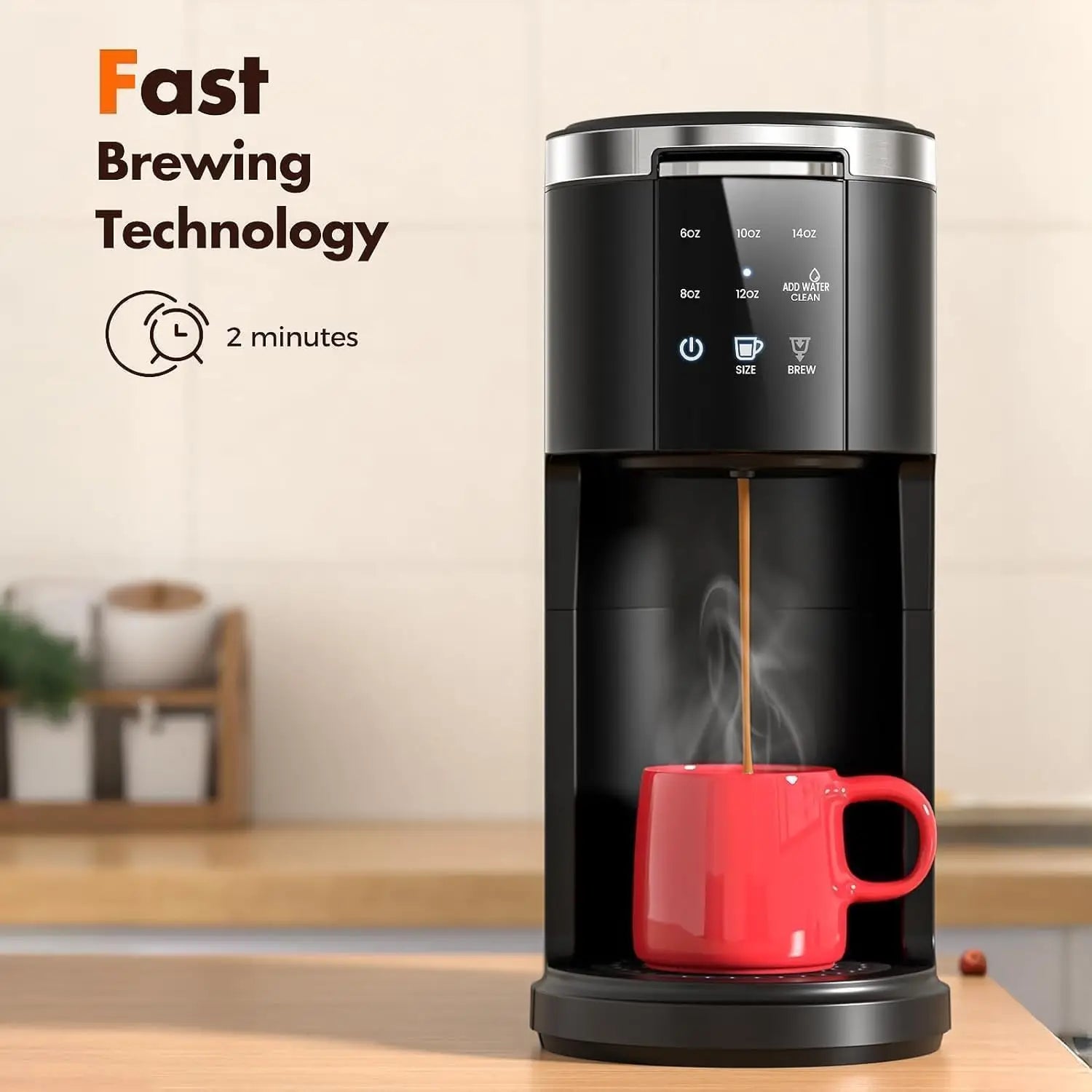 Single Serve Coffee Maker, 2 in 1 Coffee Machine for K-Cup & Ground Coffee, 6 to 14oz Brew Sizes, Pod Coffee Makers with 40oz
