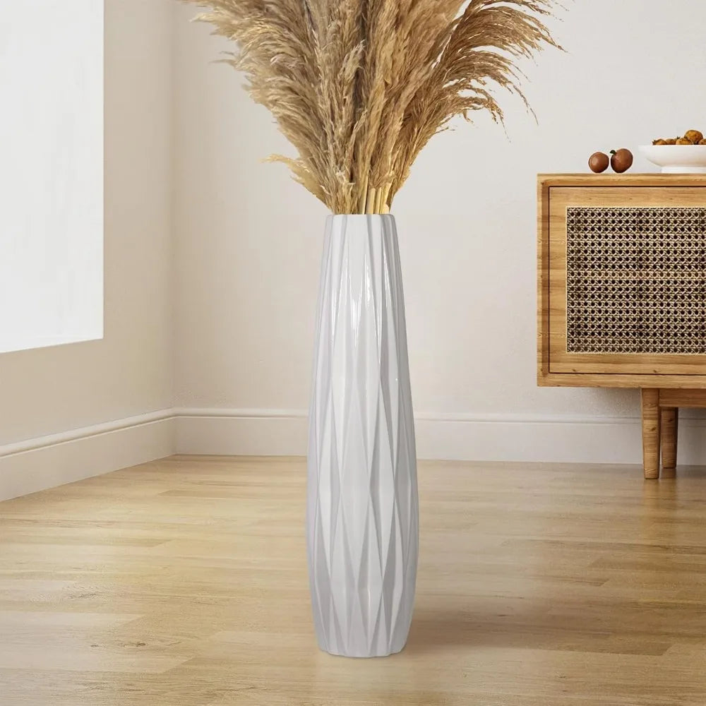 Large White Ceramic Floor Vase 24 Inches - Tall Glossy Glazed Vases for Home Decor, Living Room, Bedroom, Office, Suitable for F
