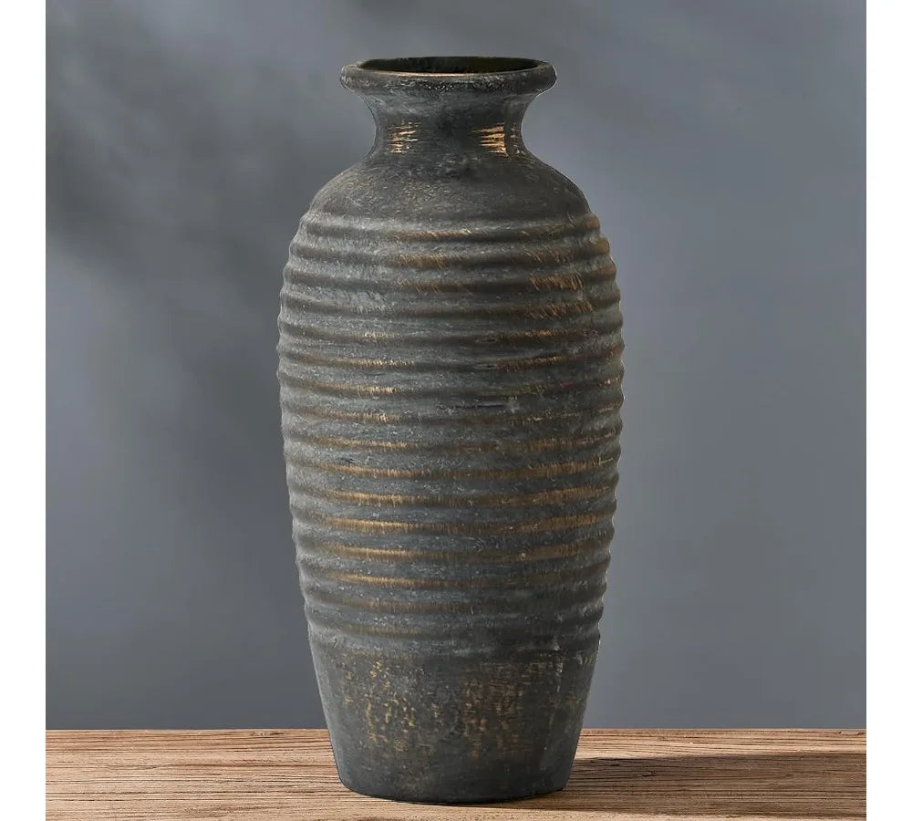 Large Ceramic Rustic Vase 14.4" Farmhouse Decor Vintage Flower Holder Home Living Room Shelf