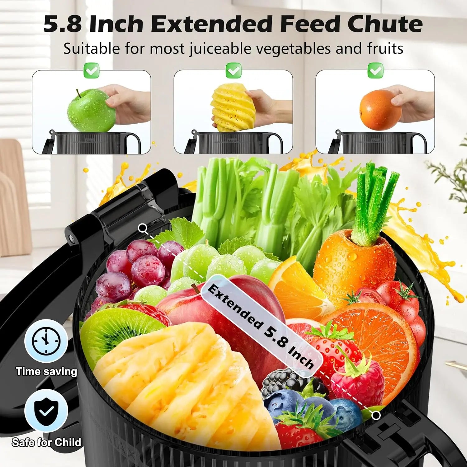 2-in-1 Cold Press Juicer, 5.8" Wide Chute, 400W Masticating Juicer for Whole Fruits & Veggies, Easy Clean, Nut Milk & Juice