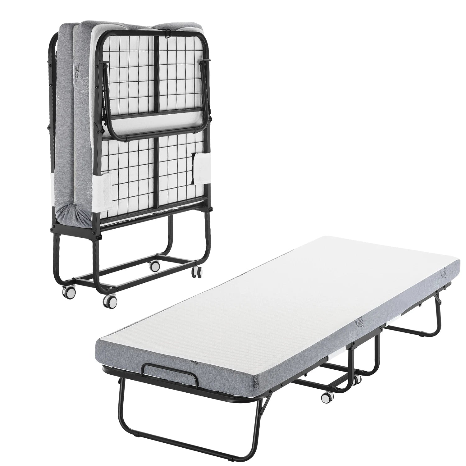 VEVOR 31/38in Rollaway Bed Portable Twin Roll Away Bed with Sturdy Metal Frame & Memory Foam Mattress Multi-functional Recliner